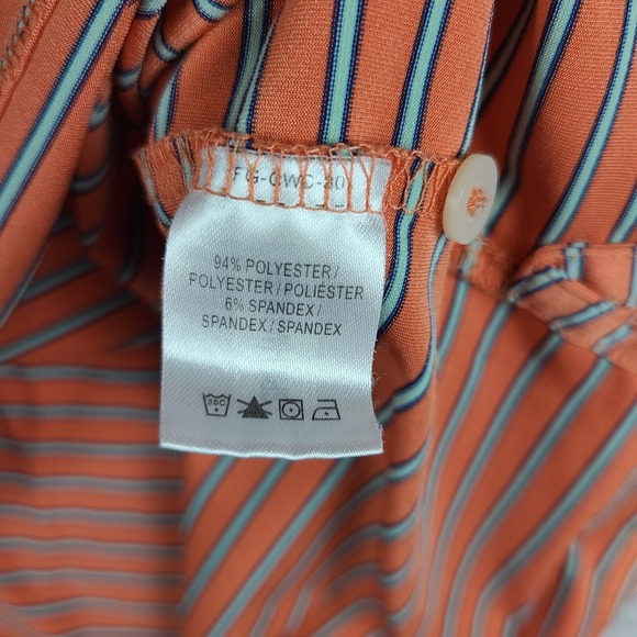 F G Tech Polo Shirt Mens XL Orange White Striped Performance Fairway‎ Greene - Picture 7 of 11